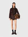 Maje Short Reversible Coat In Brown