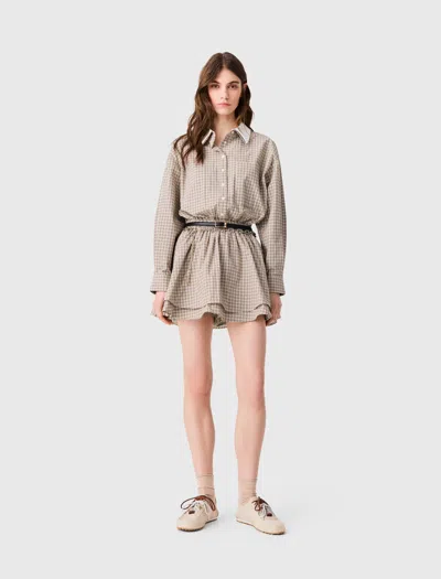 Maje Short Rhinestone Checked Dress In Sand