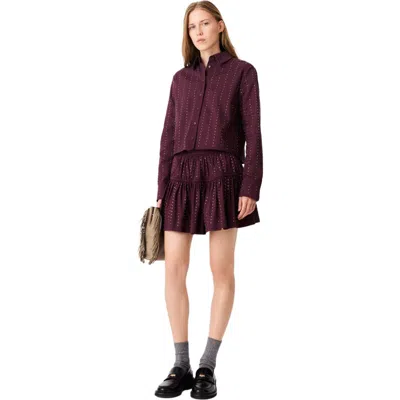 Maje Short Rhinestone Cotton Skirt In Burgundy