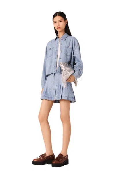 MAJE MAJE SHORT RHINESTONE DENIM SHIRT