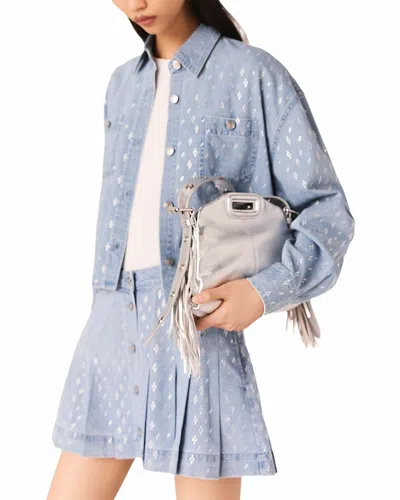 Maje Short Rhinestone Denim Shirt In Blue