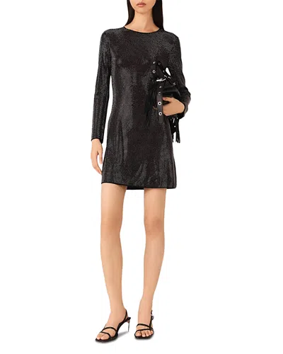 Maje Short Rhinestone Knit Dress In Gold