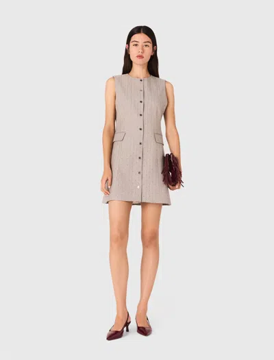 Maje Short Rhinestone Suit Dress In Neutral