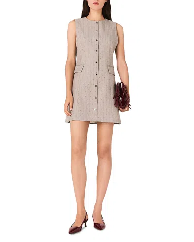 Maje Short Rhinestone Suit Dress In Gray