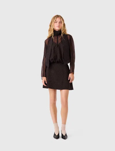 Maje Short Rhinestone Tie-neck Dress In Dark Brown