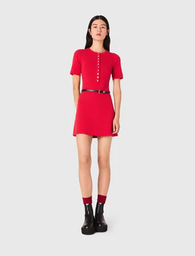 Maje Short Ribbed Knit Dress In Red