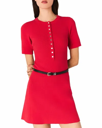 Maje Womens Red Ribbed-knit Slim-fit Stretch Cotton-blend Mini Dress