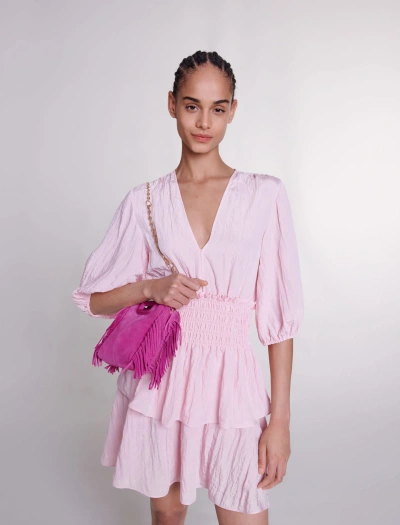 Maje Short Ruffled Dress In Pale Pink