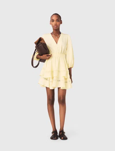 Maje Lace-trim Ruffled Mini Dress In Yellow