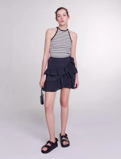 Maje Short Ruffled Skirt For Spring/summer In Black