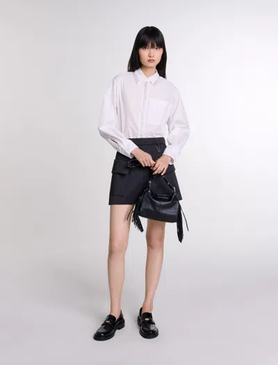 Maje Short Satin Skirt In Black