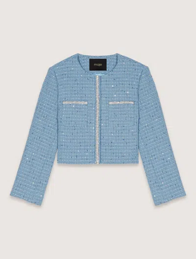 MAJE SHORT SEQUIN TWEED JACKET