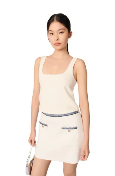 Maje Short Skirt With Contrasting Trim In Ecru