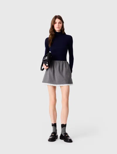 Maje Short Skirt With Lace Trim In Grey