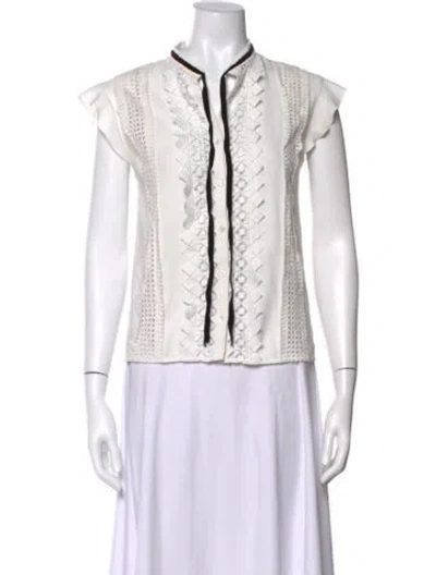 Pre-owned Maje Short Sleeve Blouse In White