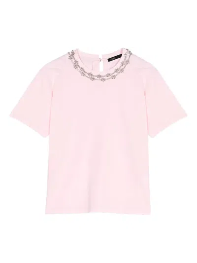 Maje Short-sleeve Jewel Neck T-shirt In Pink