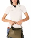 Maje Womens Ecru Flap-pocket Ribbed Stretch-knit Polo Shirt In Neutral