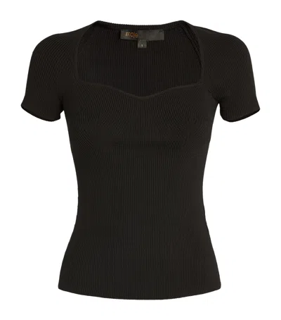 Maje Short-sleeve Ribbed Top In Black