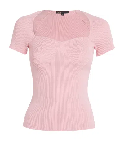Maje Short-sleeve Ribbed Top In Pink