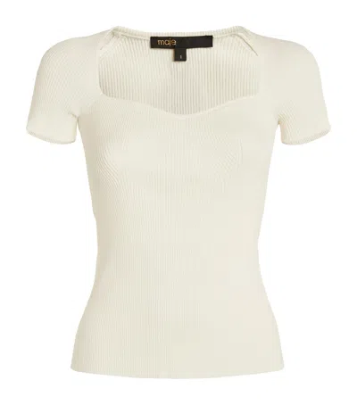 Maje Short-sleeve Ribbed Top In White