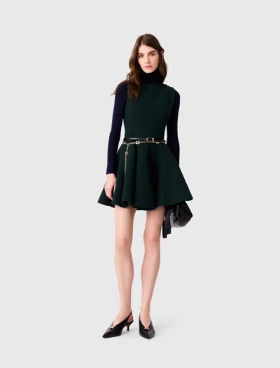 Maje Short Sleeveless Tweed Dress In Green