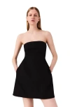 Maje Short Strapless Linen Dress In Black