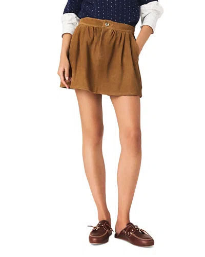 Maje Short Suede Skirt In Brown