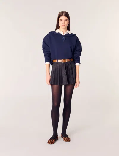 Maje Short Sweatshirt With Embroidery In Navy