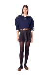 Maje Short Sweatshirt With Embroidery In Navy