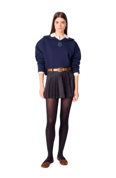 Maje Short Sweatshirt With Embroidery In Navy