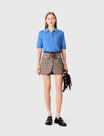 Maje Prince Of Wales Check Layered Suit Shorts In Blue
