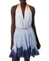 Maje Womens Tie-dye Halterneck Cotton Mini Dress Blue Tie And Dye Print In Blue Tie Dye Print