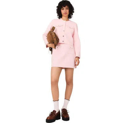 Maje Short Topstitched Knit Skirt In Pink