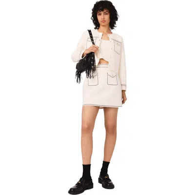 Maje Short Topstitched Knit Skirt In White