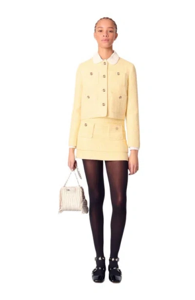 Maje Short Tweed And Lurex Jacket In Yellow
