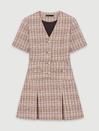 Maje Short Tweed Dress In Brown