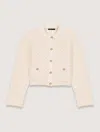 Maje Short Tweed-effect Cardigan In Ecru