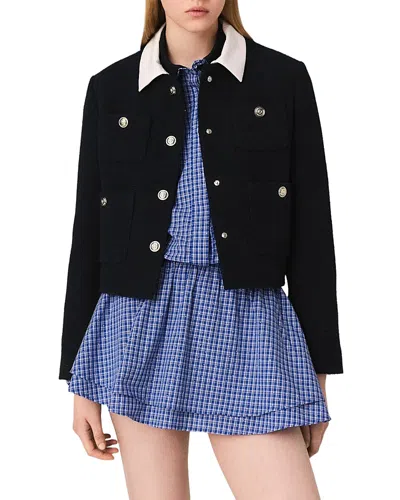 Maje Short Tweed Jacket In Black