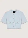 Maje Short Tweed Jacket In Bleu Ciel