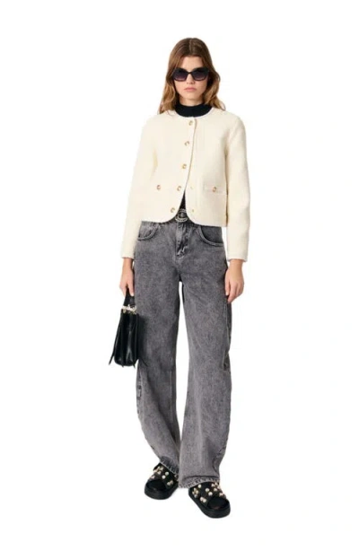 Maje Short Tweed Jacket In Ecru
