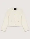 Maje Womens Cropped Tweed Jacket Blanc In Ecru