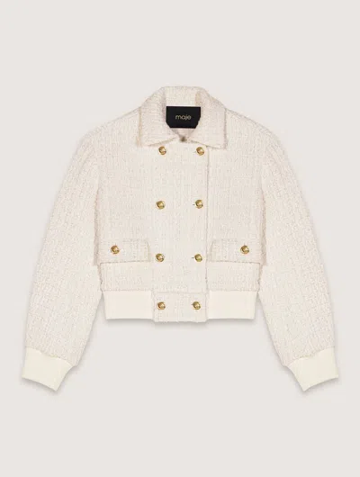 Maje Short Tweed Jacket In Ecru