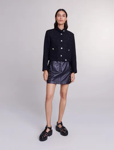 Maje Short Tweed Jacket In Black