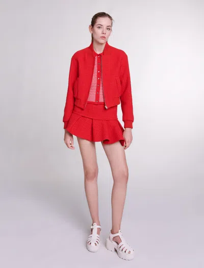 Maje Short Tweed Jacket For Spring/summer In Red