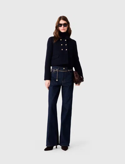 Maje Short Tweed Jacket In Navy