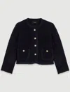 Maje Womens Bicolore Patch-pocket Button-down Stretch-knit Cardigan In Noir