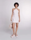 Maje Rilloni Tweed Halter Neck Dress In Ecru