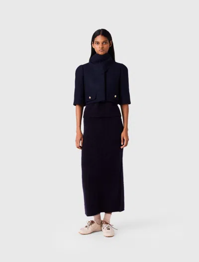 Maje Short Wool Jacket In Navy