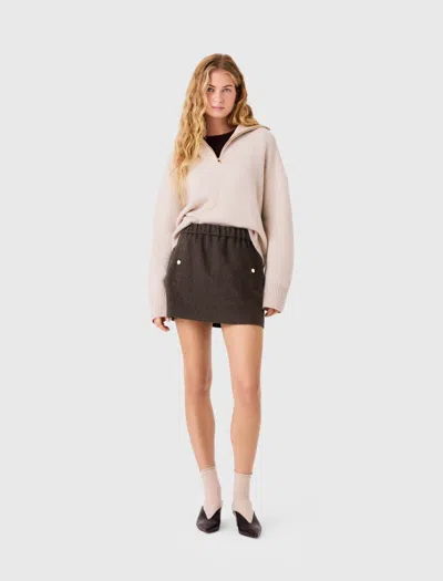 Maje Short Wool Skirt In Dark Brown