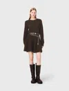 Maje Short Yak Blend Dress In Brown